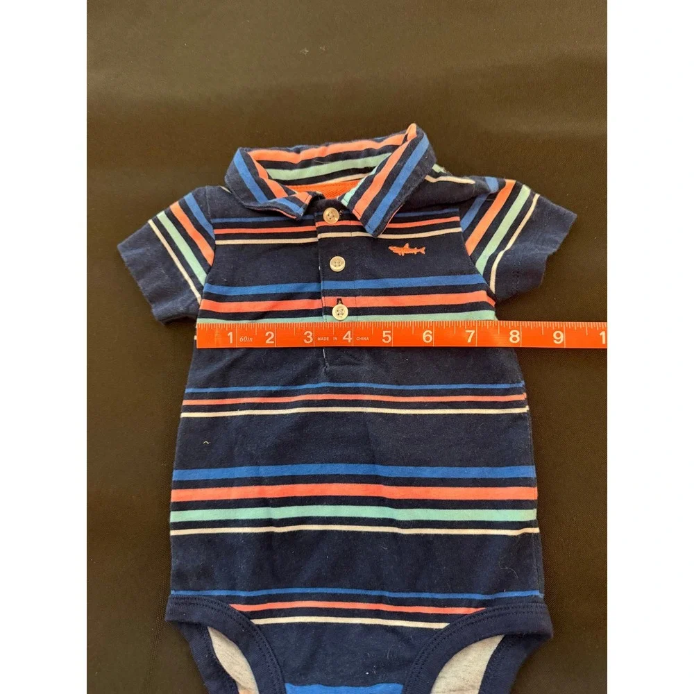 Carters Baby Boys 6 Months Striped Polo Bodysuit Navy Blue Shark Short Sleeve